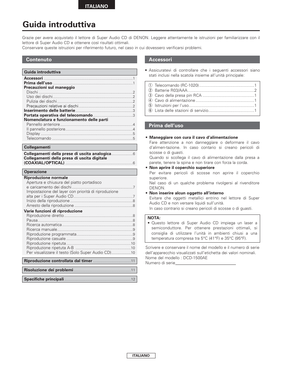 Italiano, Guida introduttiva | Denon DCD-1500AE User Manual | Page 42 / 90