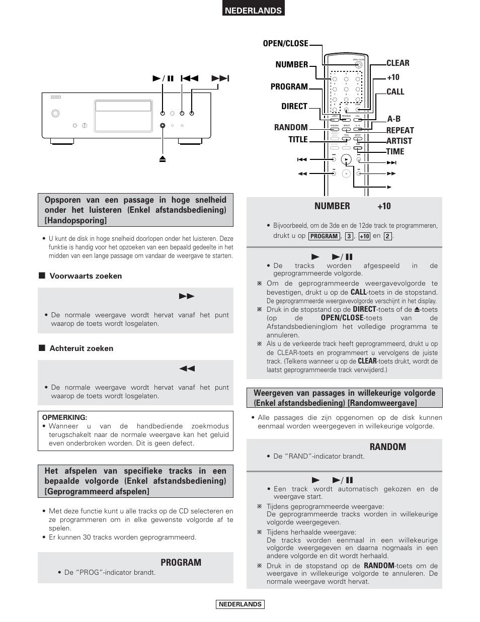 Program, Random, Number | Denon DCD-1500AE User Manual | Page 74 / 90