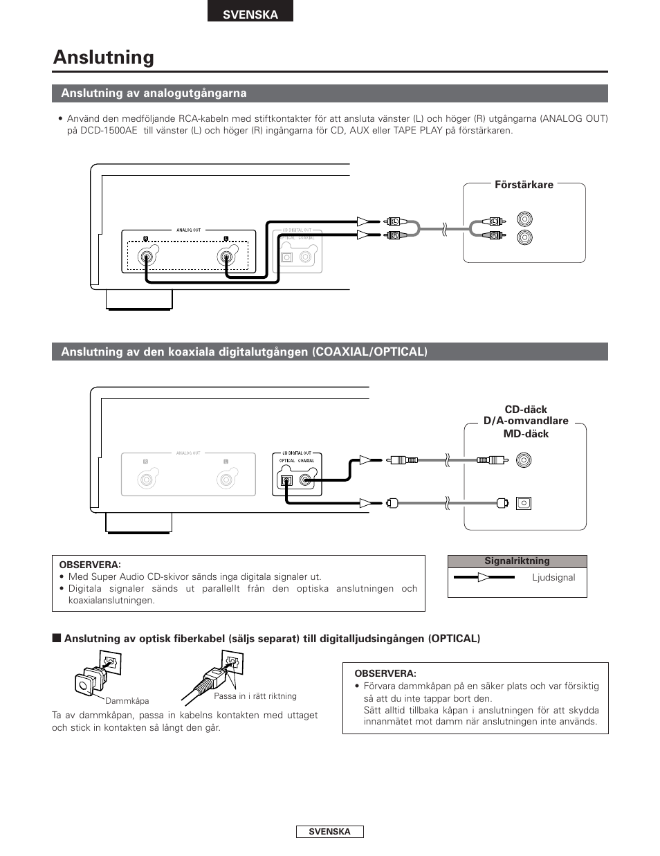 Anslutning, Anslutning av analogutgångarna | Denon DCD-1500AE User Manual | Page 83 / 90