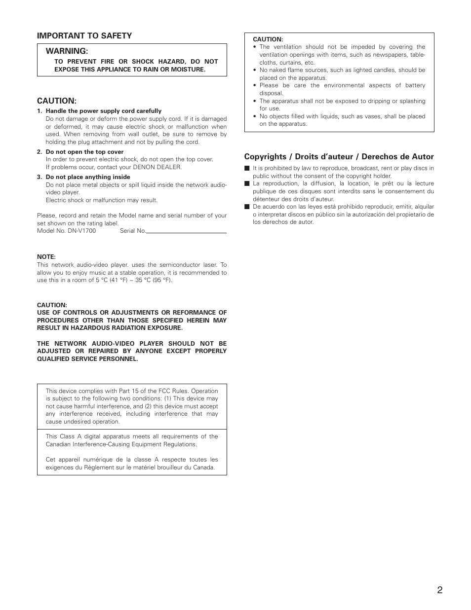 Denon DN-V1700 User Manual | Page 2 / 104