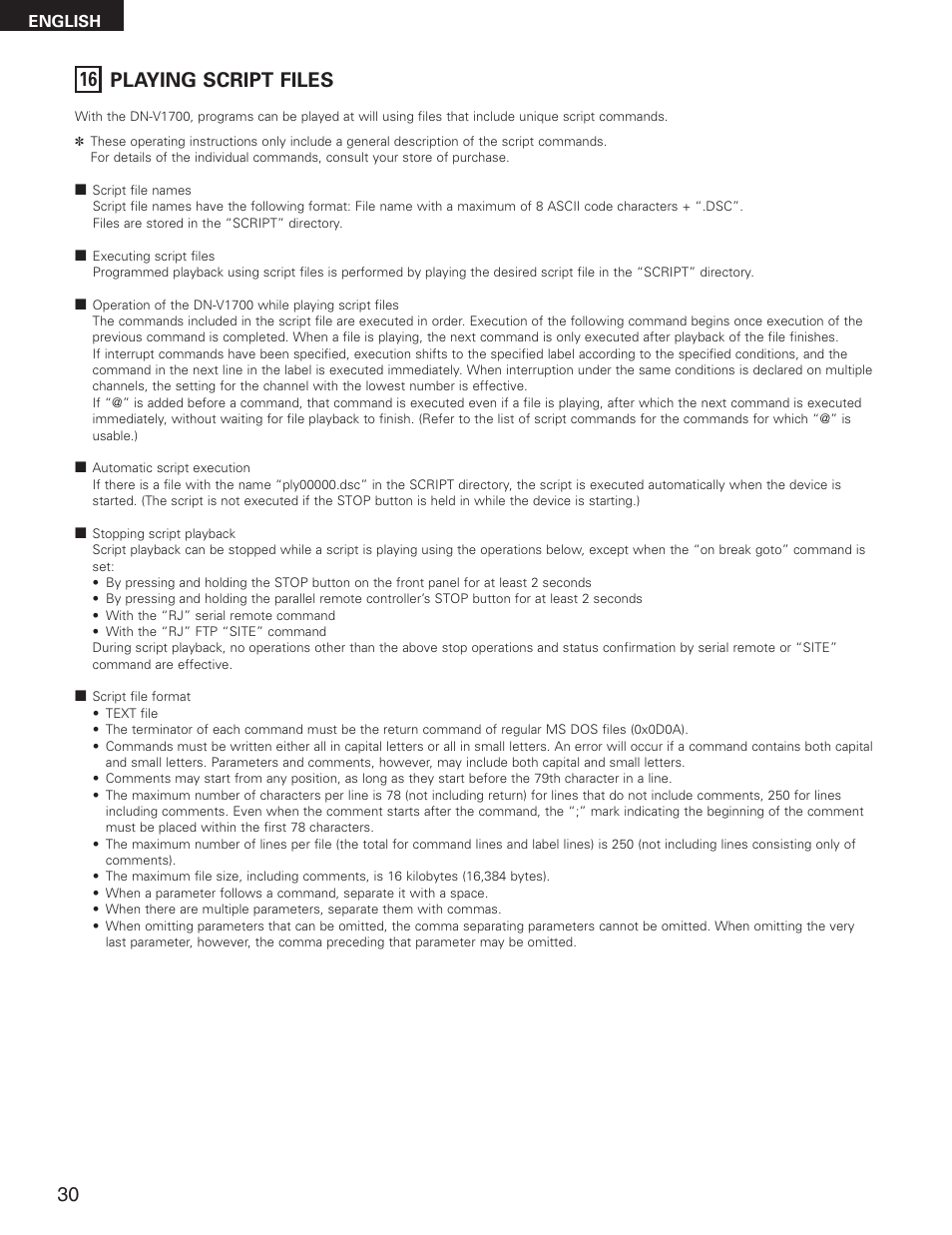 16 playing script files | Denon DN-V1700 User Manual | Page 30 / 104