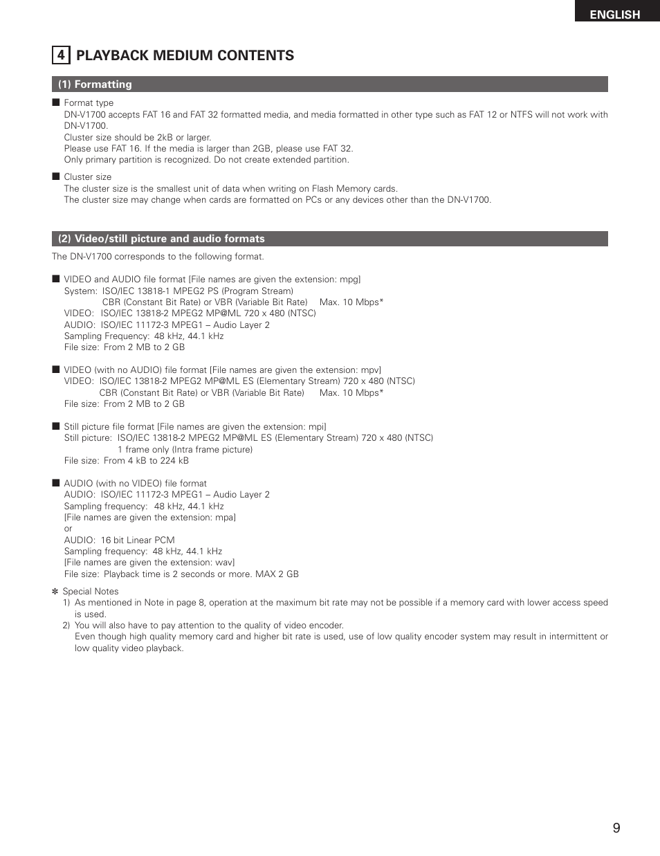 4 playback medium contents | Denon DN-V1700 User Manual | Page 9 / 104