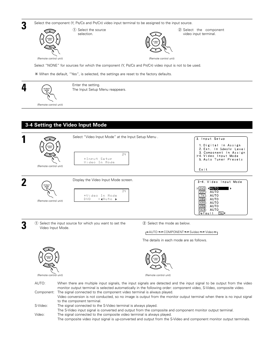 4 setting the video input mode | Denon AVR-985 User Manual | Page 39 / 100