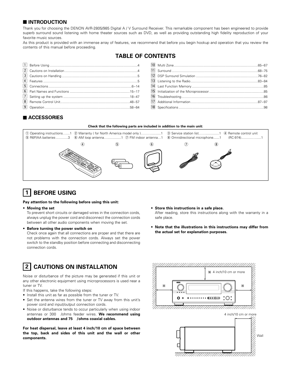 Denon AVR-985 User Manual | Page 4 / 100