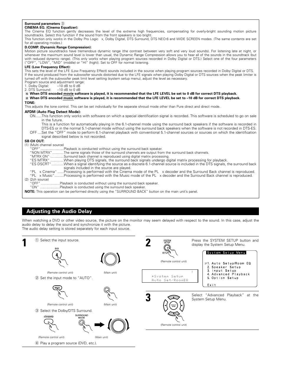 Adjusting the audio delay | Denon AVR-985 User Manual | Page 74 / 100