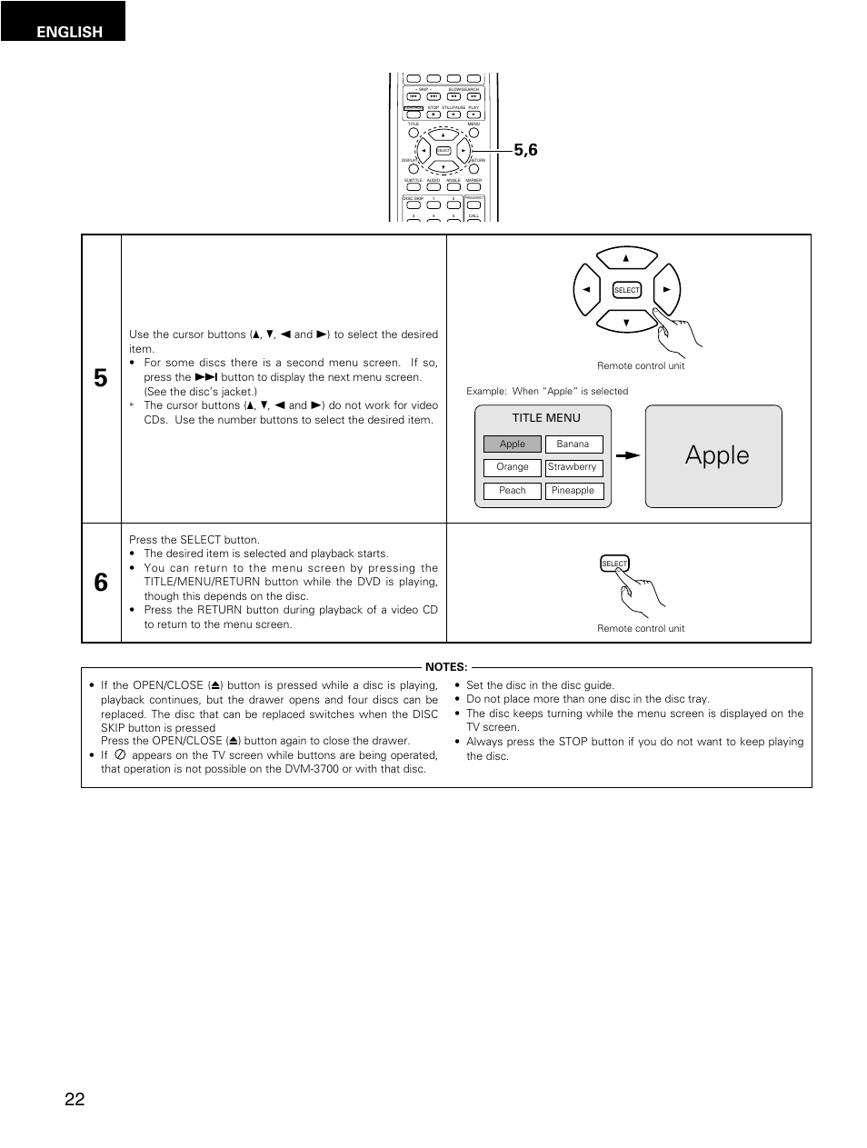 Apple, English | Denon DMV-3700 User Manual | Page 22 / 62