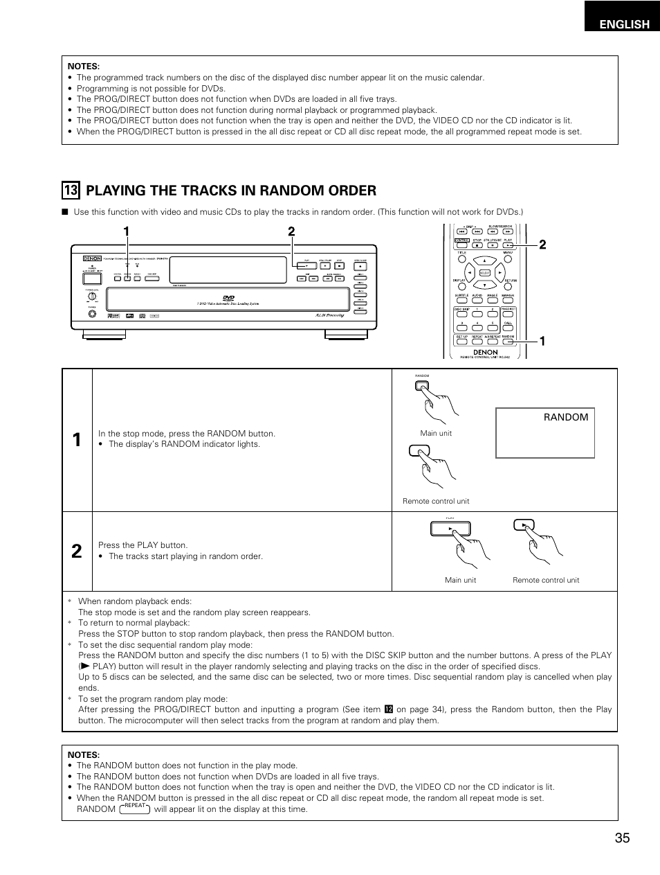Playing the tracks in random order 13 | Denon DMV-3700 User Manual | Page 35 / 62