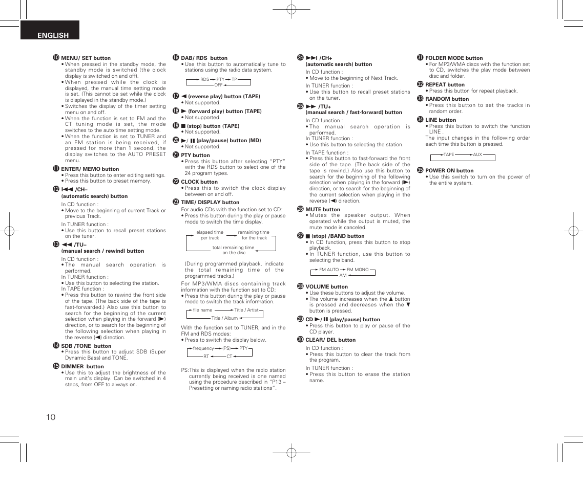 Denon RCD-M33 User Manual | Page 10 / 74