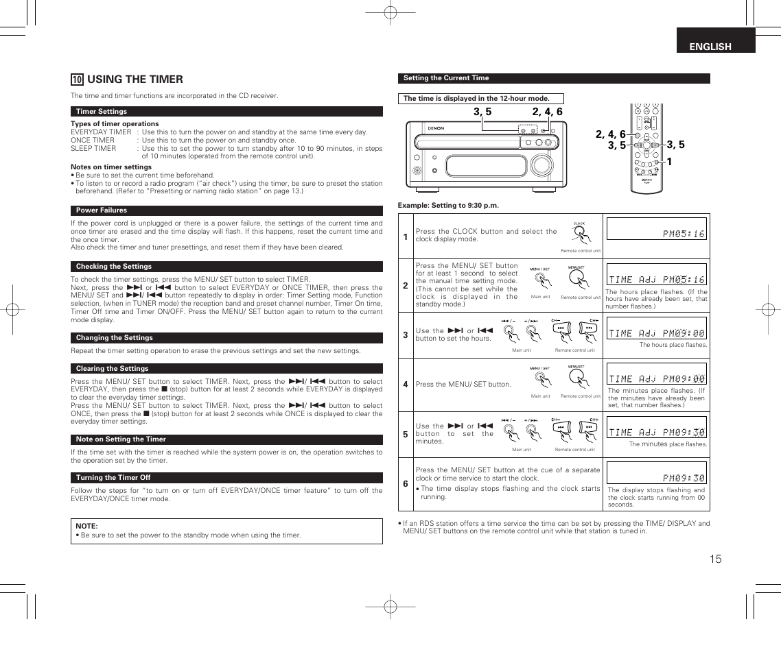 10 using the timer, Using the timer | Denon RCD-M33 User Manual | Page 15 / 74