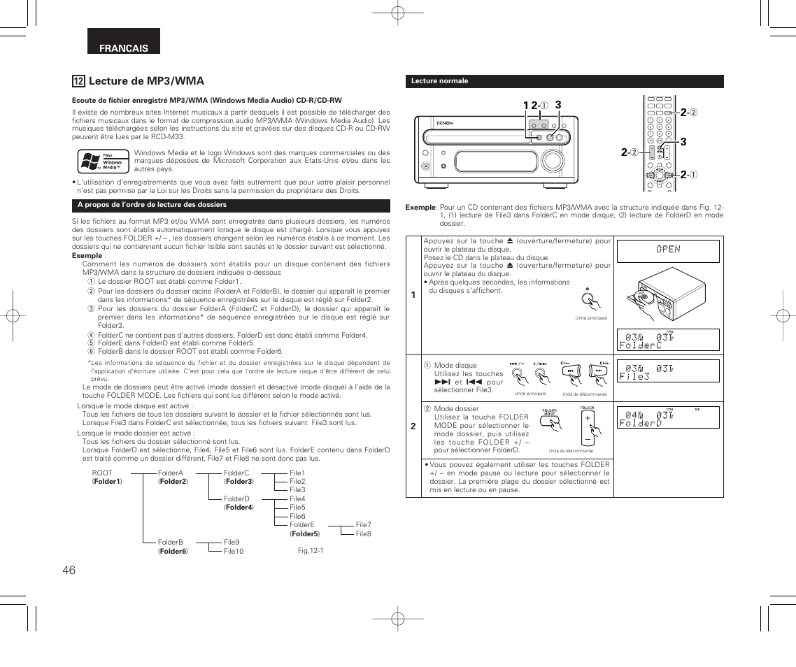 Lecture de mp3/wma | Denon RCD-M33 User Manual | Page 46 / 74