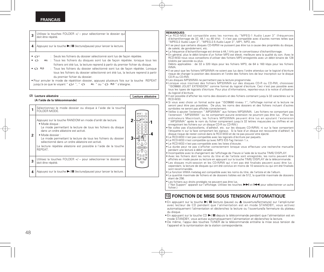 Fonction de mise sous tension automatique | Denon RCD-M33 User Manual | Page 48 / 74