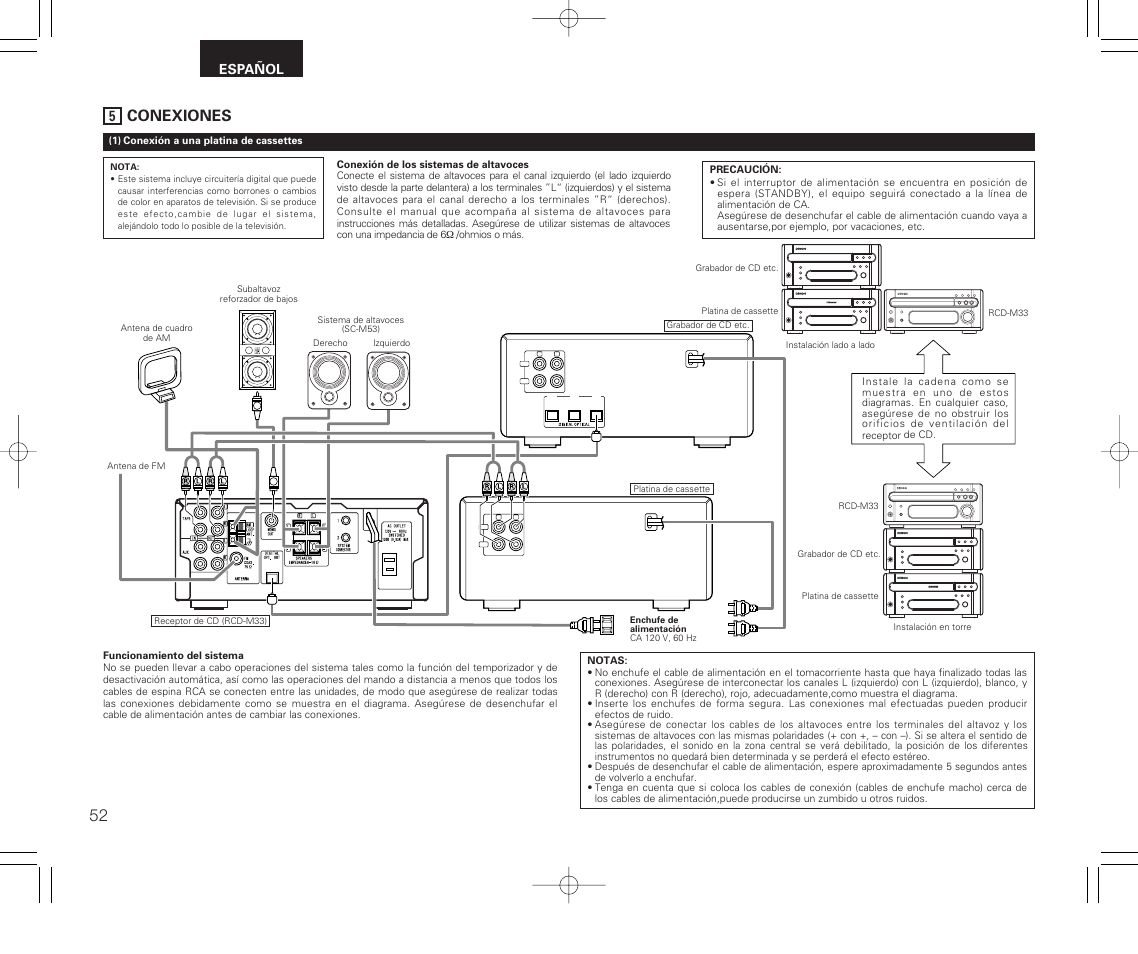 Conexiones, Español | Denon RCD-M33 User Manual | Page 52 / 74