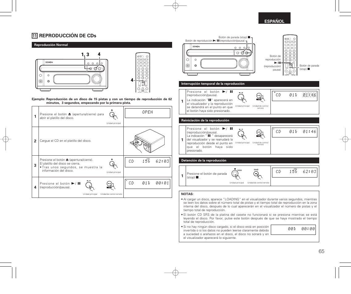 Reproducción de cds | Denon RCD-M33 User Manual | Page 65 / 74