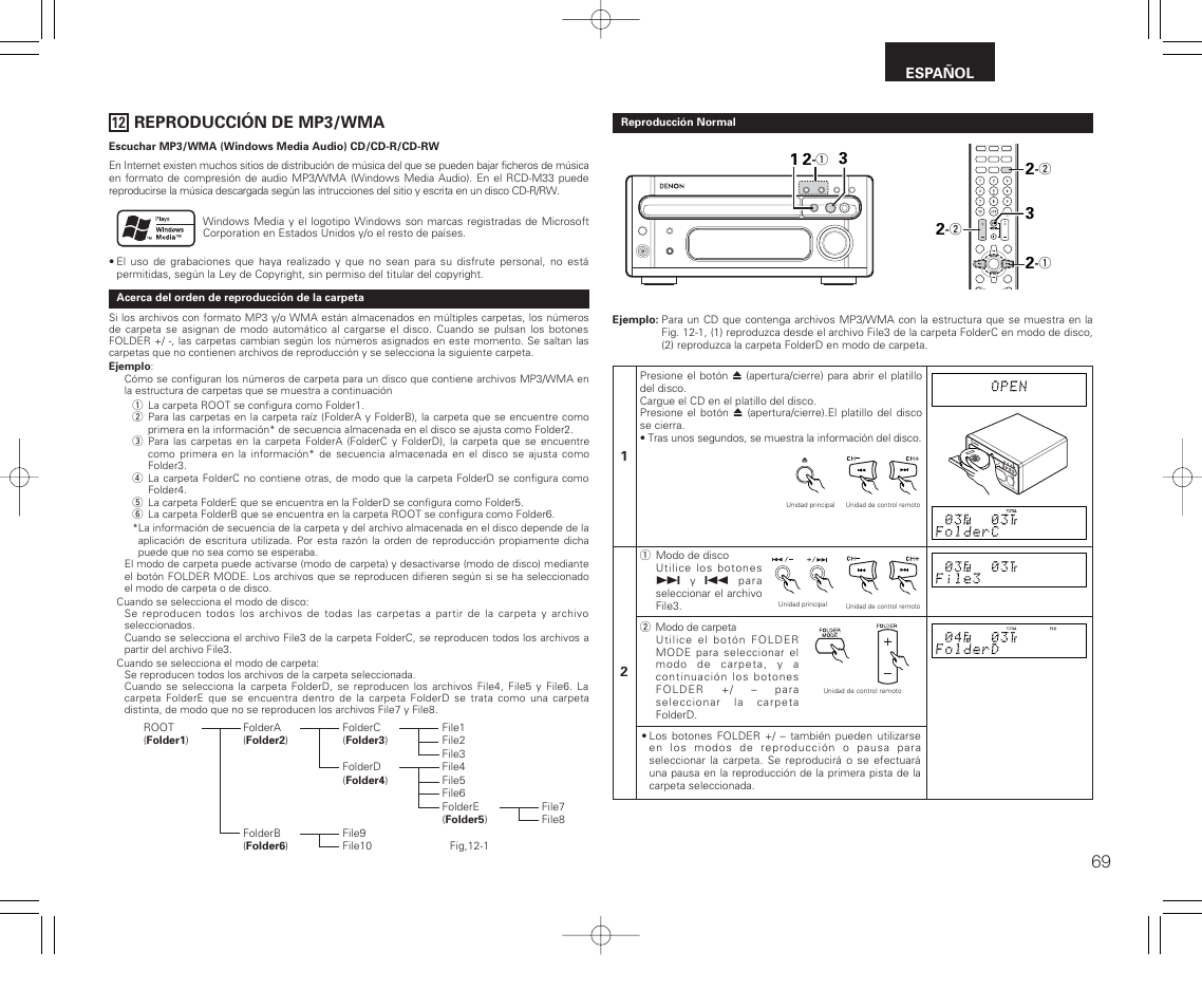 Reproducción de mp3/wma | Denon RCD-M33 User Manual | Page 69 / 74