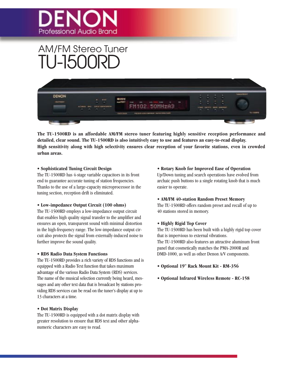 Denon TU-1500RD User Manual | 2 pages