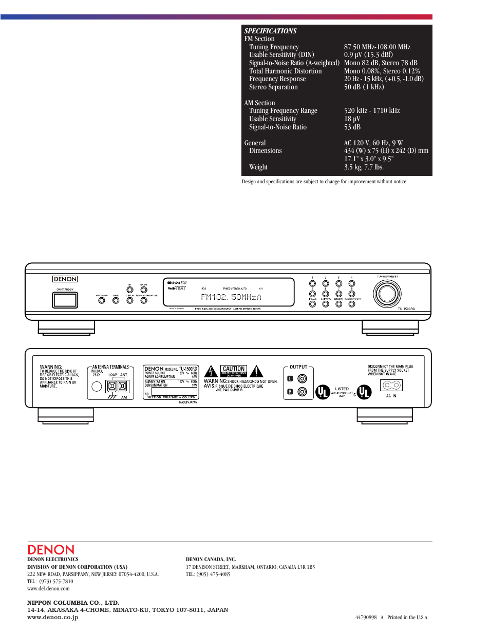 Denon TU-1500RD User Manual | Page 2 / 2