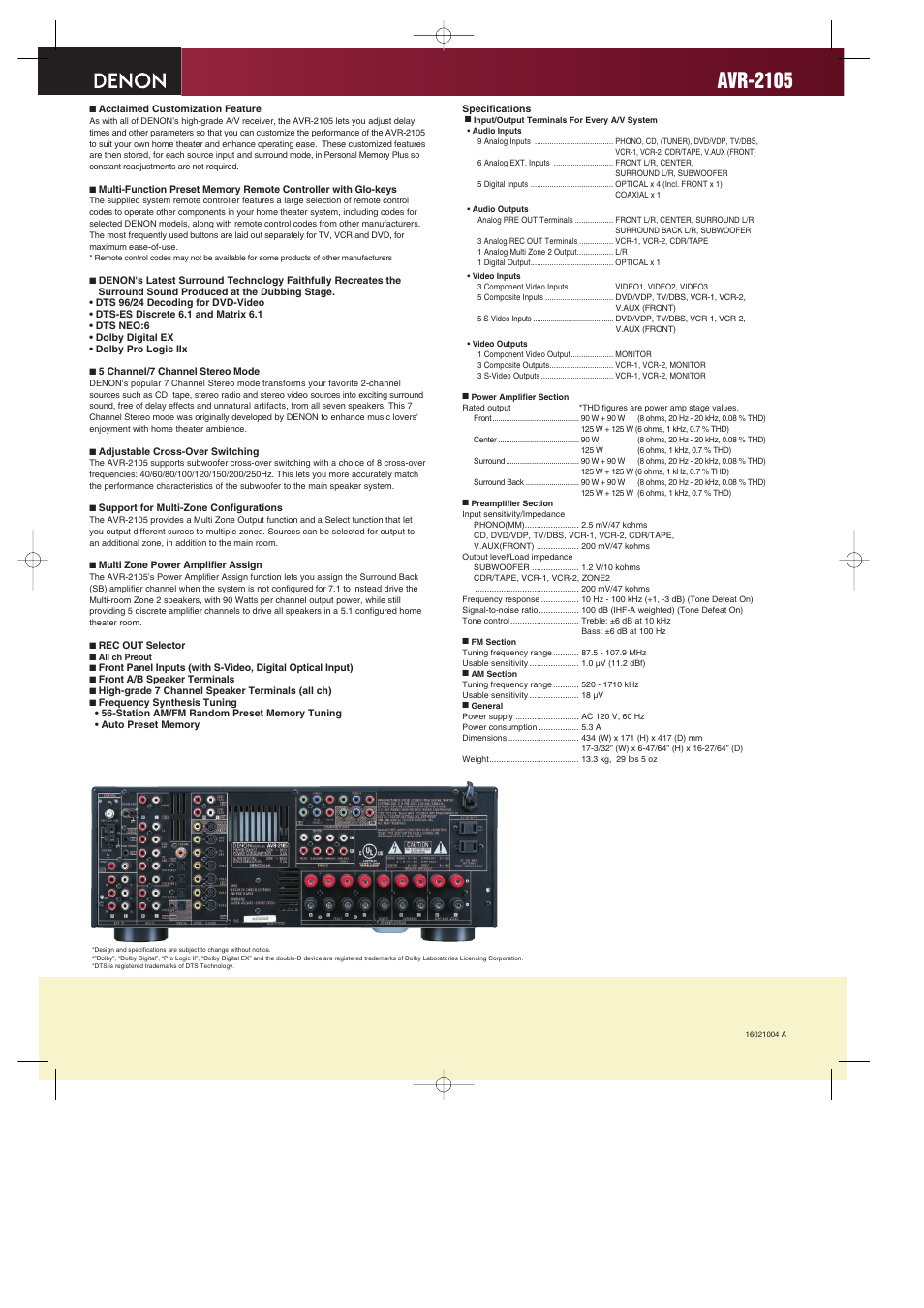 Avr-2105 | Denon AVR-2105 User Manual | Page 2 / 2