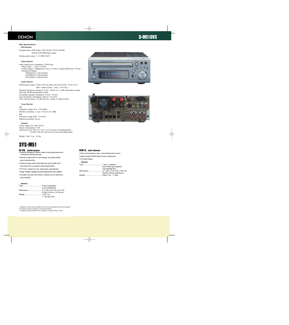 Sys-m51, D-m51dvs | Denon D-M51DVS User Manual | Page 2 / 2