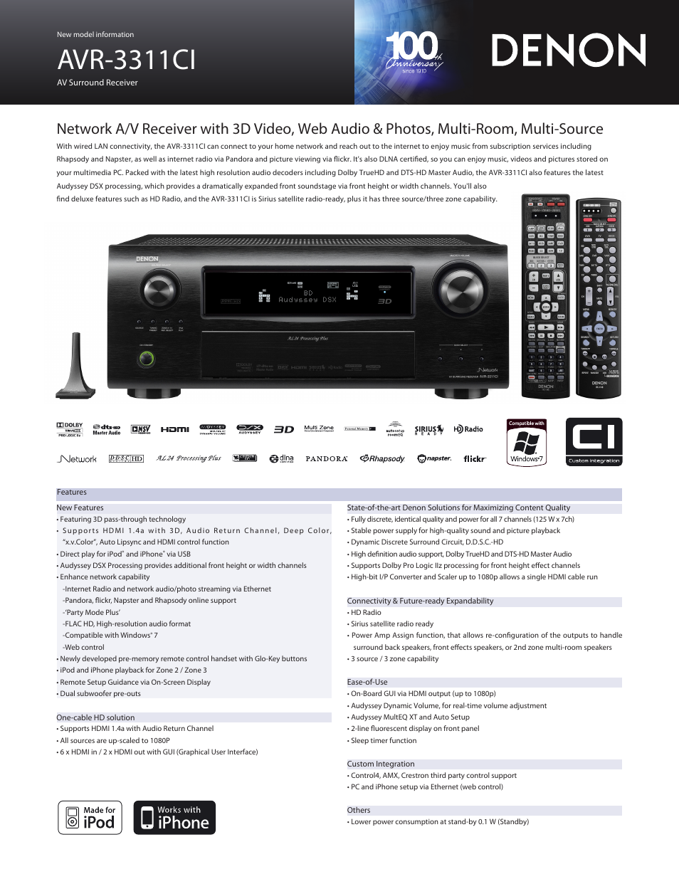 Denon AVR-3311CI User Manual | 2 pages