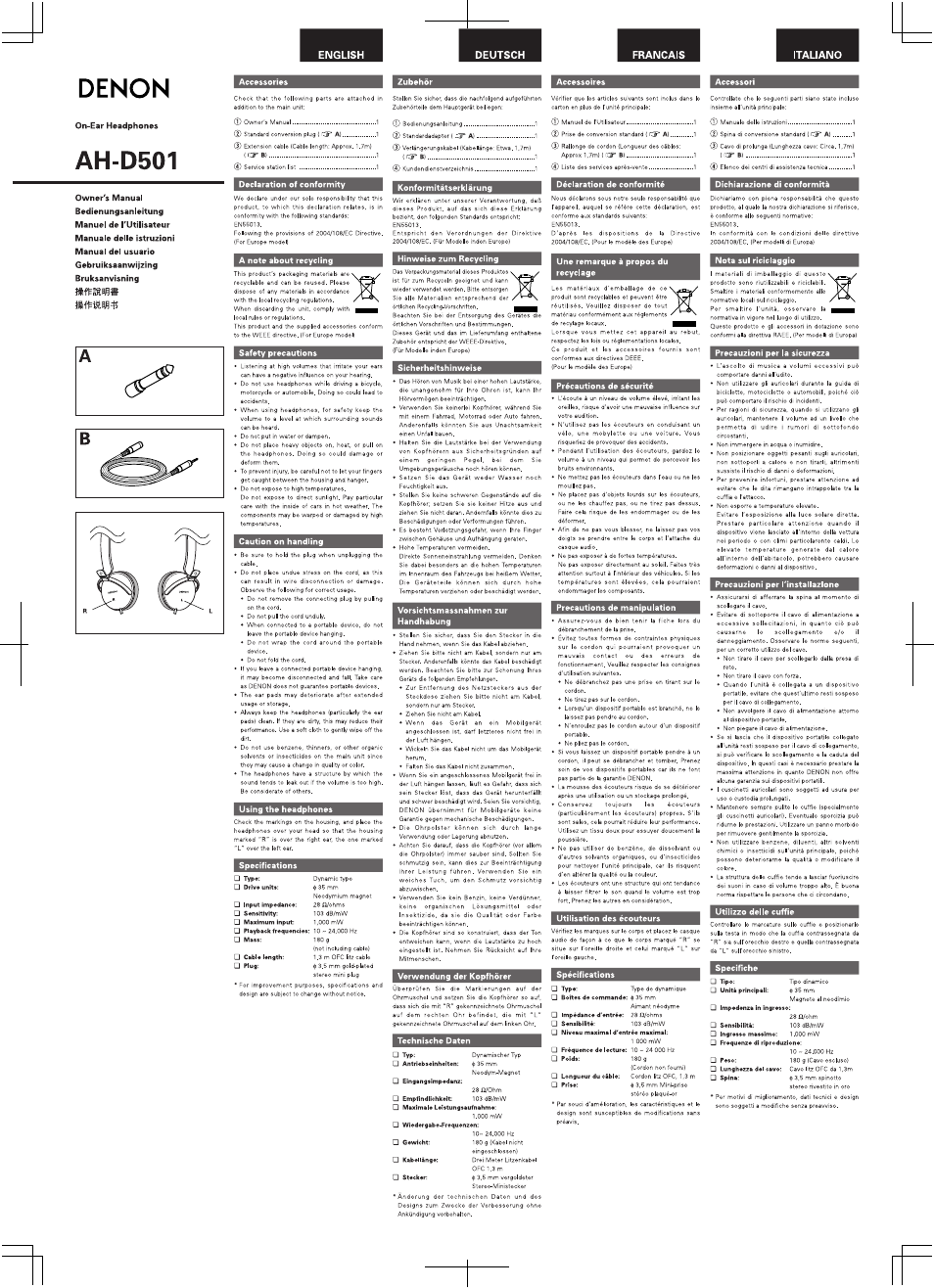 Denon AH-D501 User Manual | 1 page