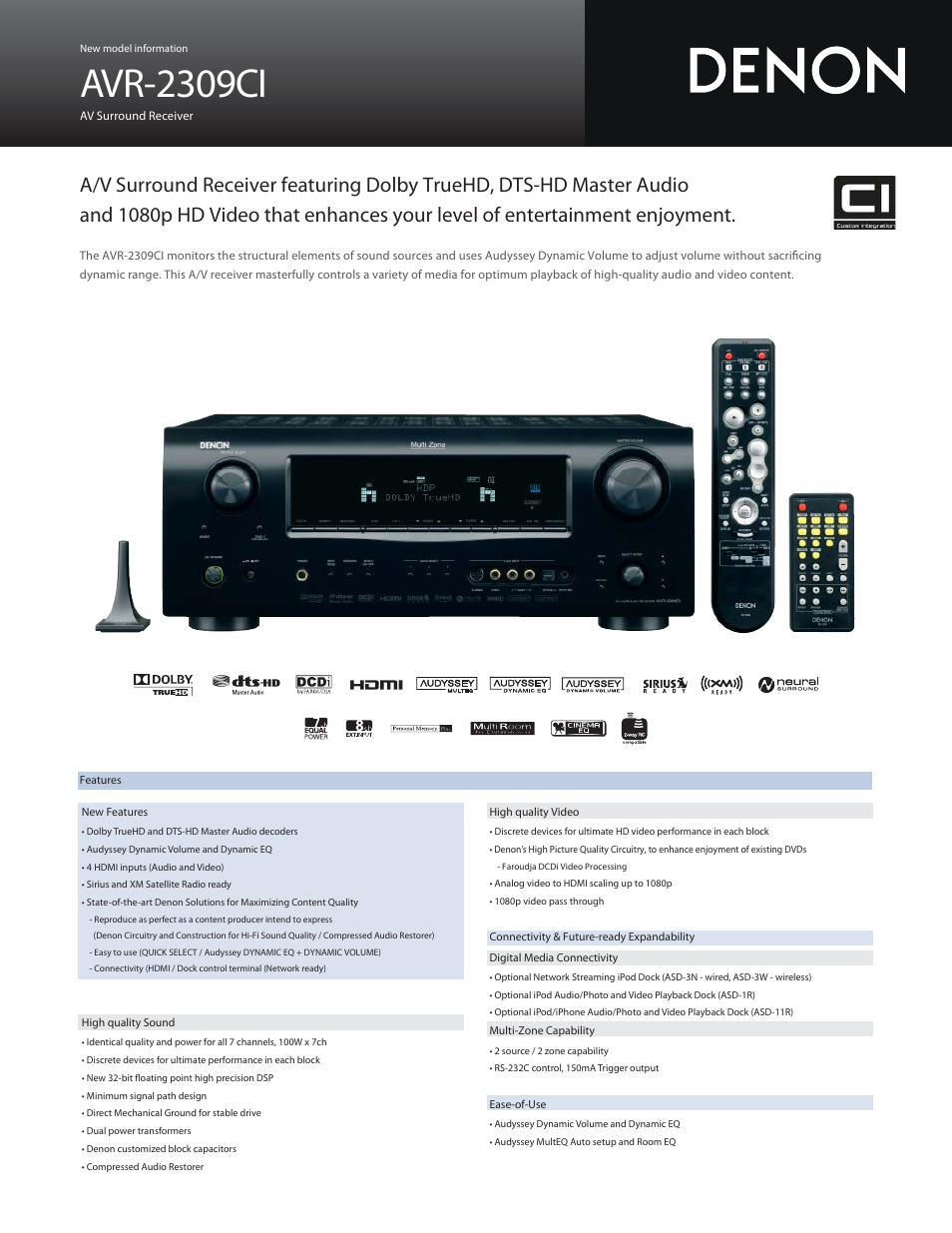 Denon AVR-2309CI User Manual | 2 pages