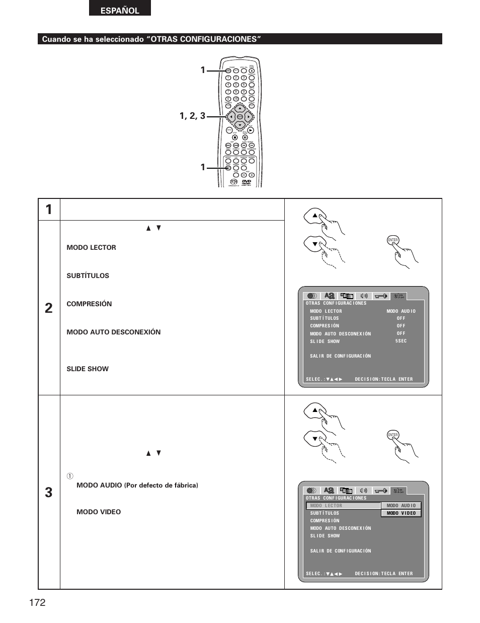 Español, Cuando se ha seleccionado “otras configuraciones | Denon DVD-5900 User Manual | Page 106 / 140