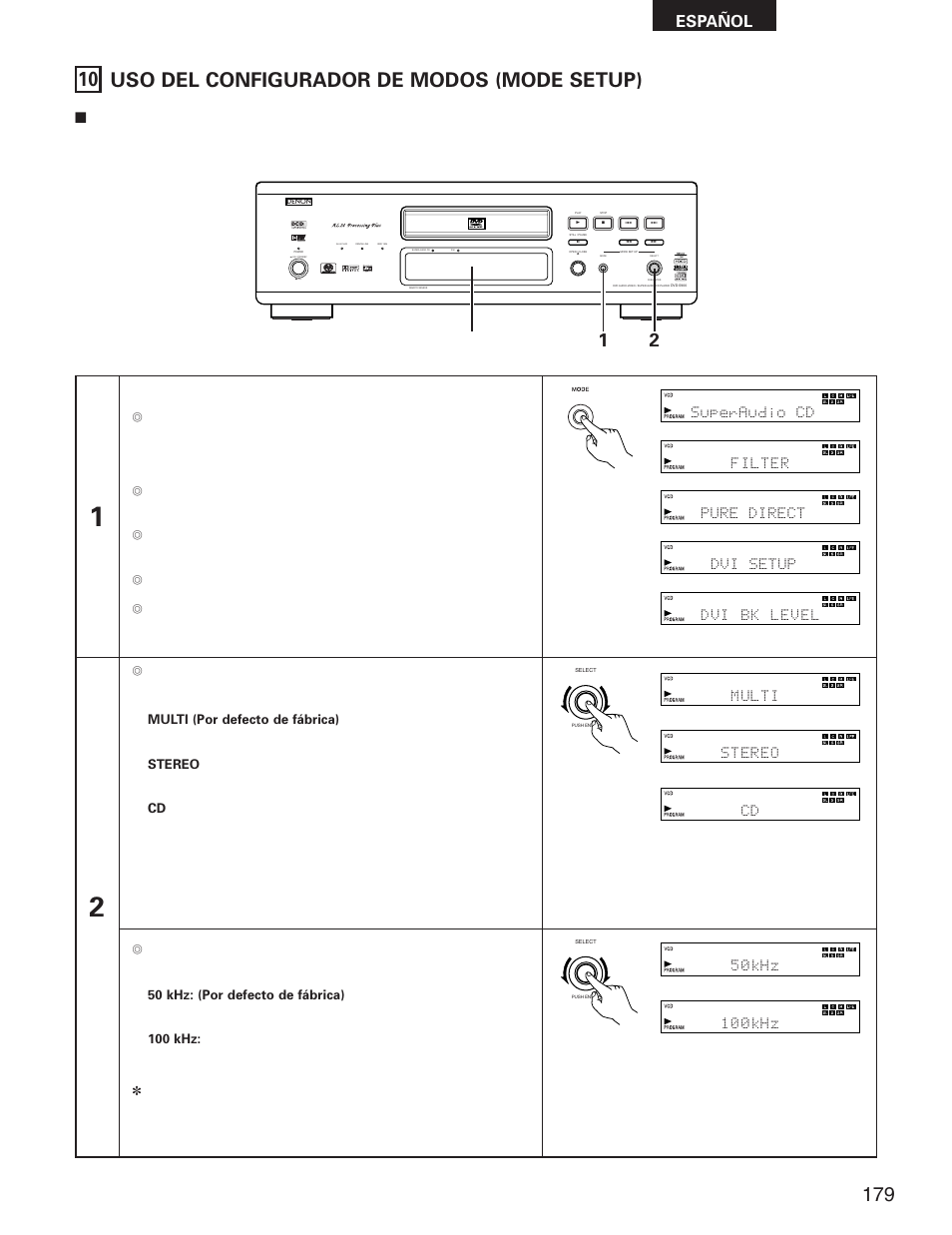 10 uso del configurador de modos (mode setup), Español | Denon DVD-5900 User Manual | Page 113 / 140