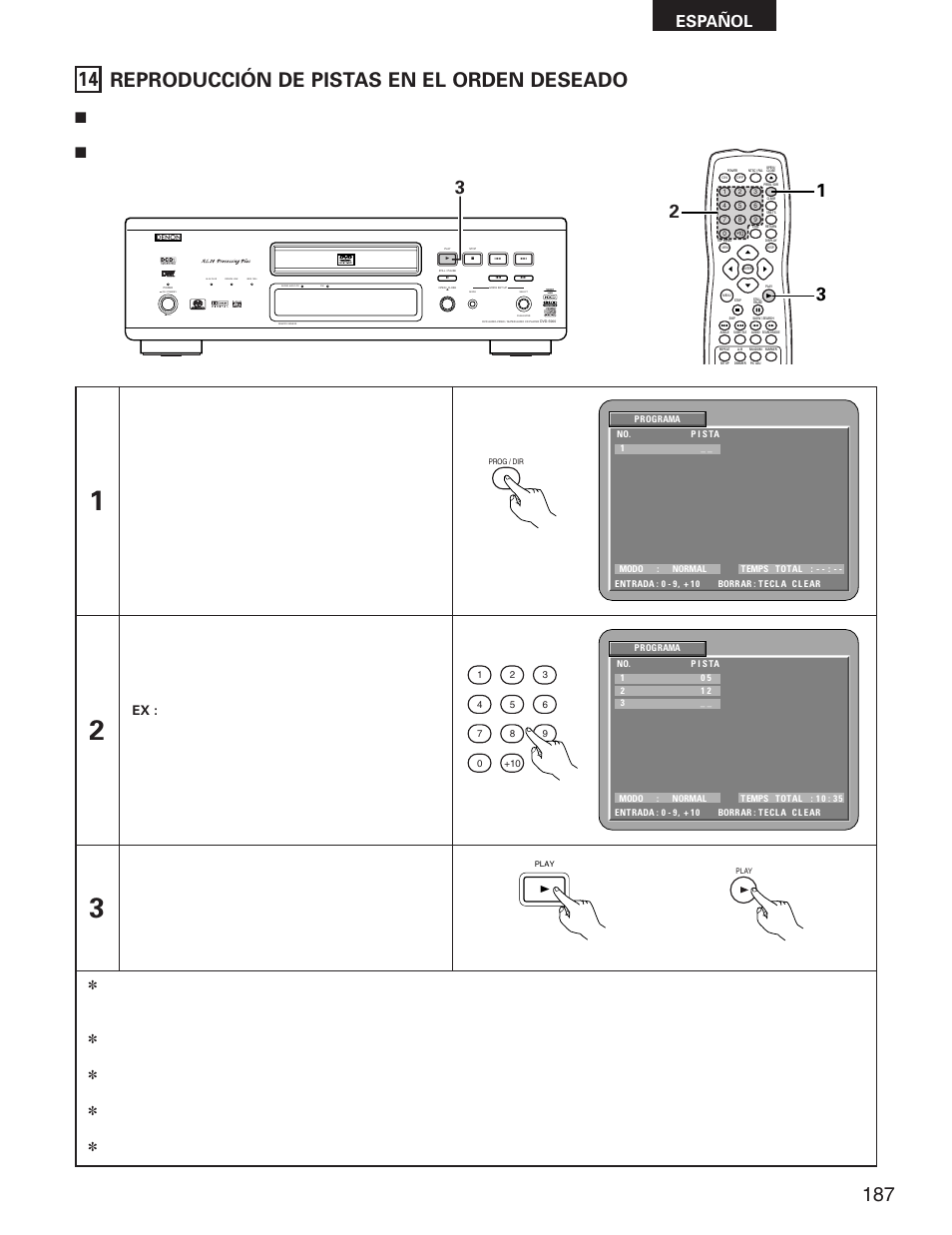 14 reproducción de pistas en el orden deseado, Español, Unidad de control remoto | Denon DVD-5900 User Manual | Page 121 / 140