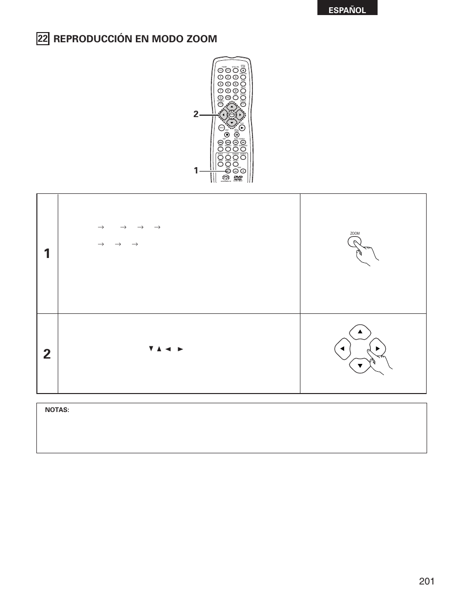 22 reproducción en modo zoom, Español, Utilice los botones de cursor (ª | Para mover las imágenes ampliadas o reducidas | Denon DVD-5900 User Manual | Page 135 / 140