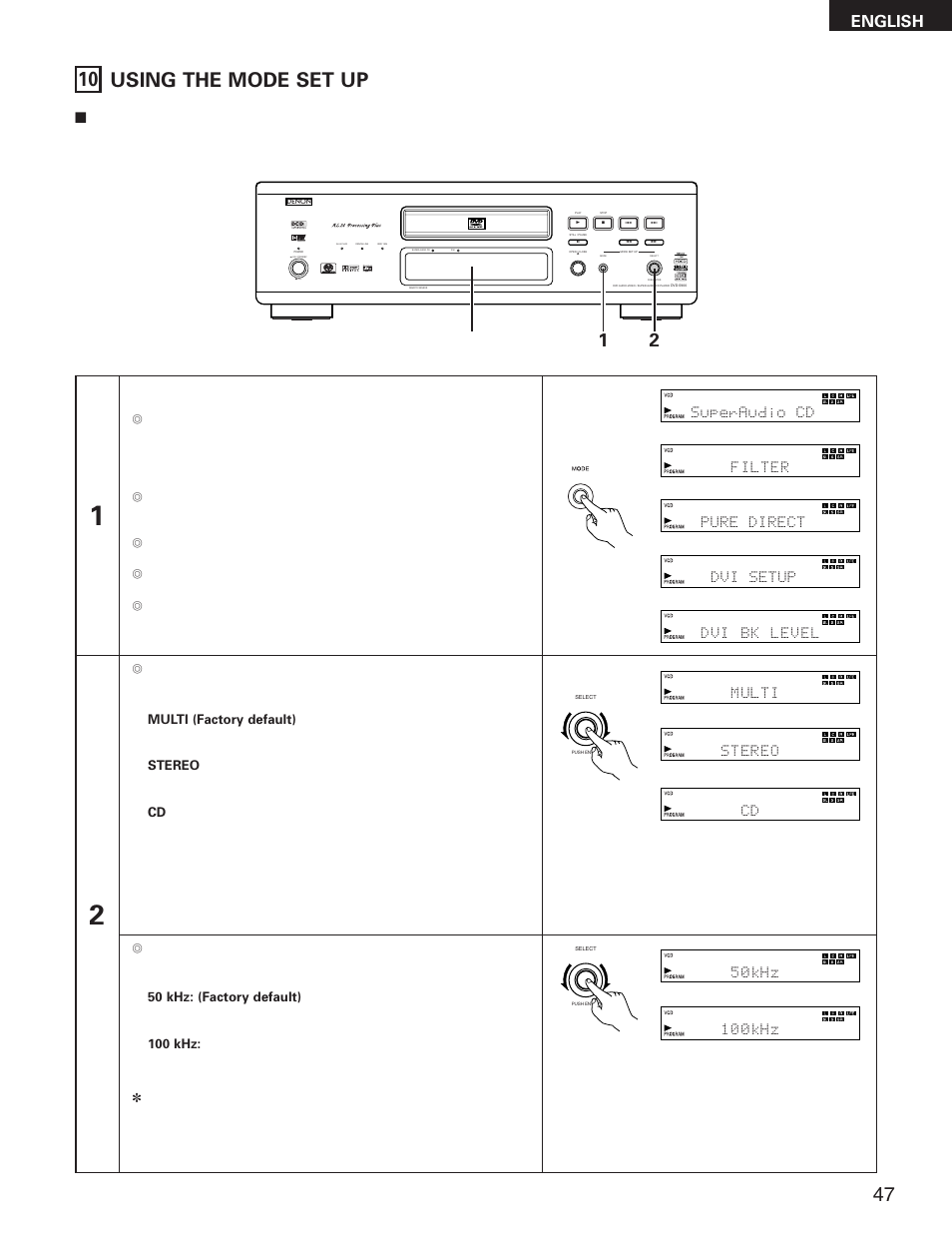 Mode set up pg 47, 10 using the mode set up, English | Denon DVD-5900 User Manual | Page 47 / 140