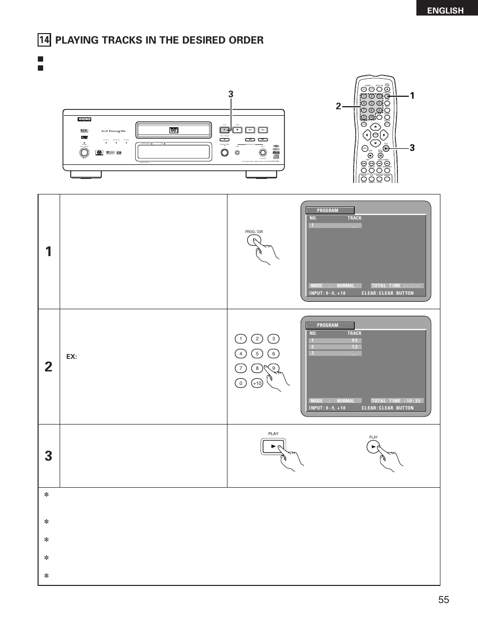 14 playing tracks in the desired order, English, Remote control unit main unit remote control unit | Remote control unit | Denon DVD-5900 User Manual | Page 55 / 140