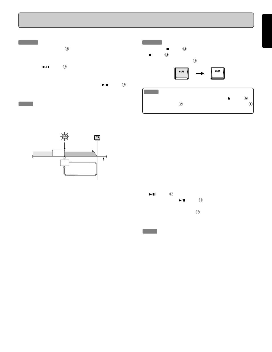 Playback using the cue function, Erasing the cue point, Beginning playback from the cue point | Denon PMD340 User Manual | Page 17 / 27