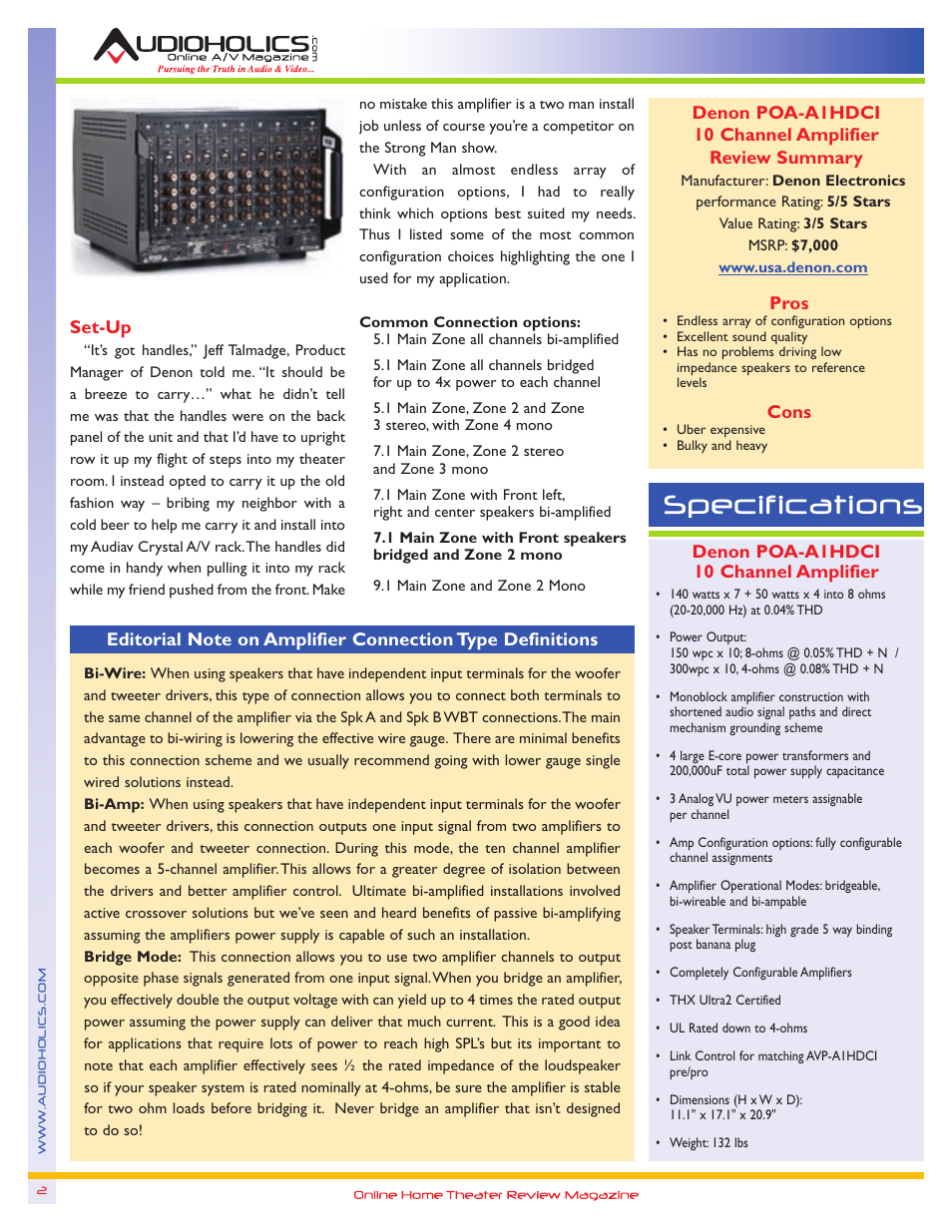 Specifications | Denon POA-A1HDCI User Manual | Page 2 / 10