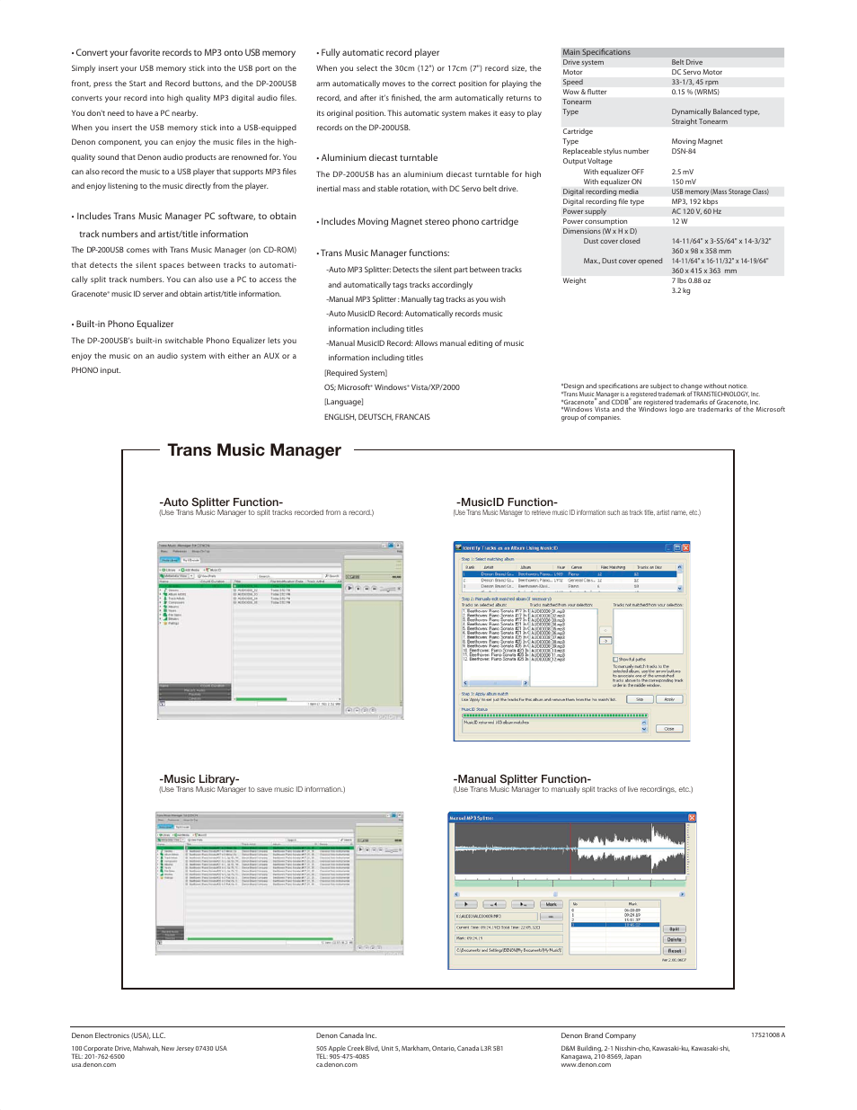 Trans music manager | Denon DP-200USB User Manual | Page 2 / 2