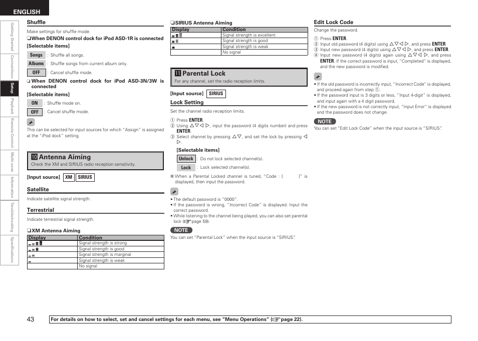 A1 parental lock, A0 antenna aiming | Denon AVR-1909 User Manual | Page 46 / 92