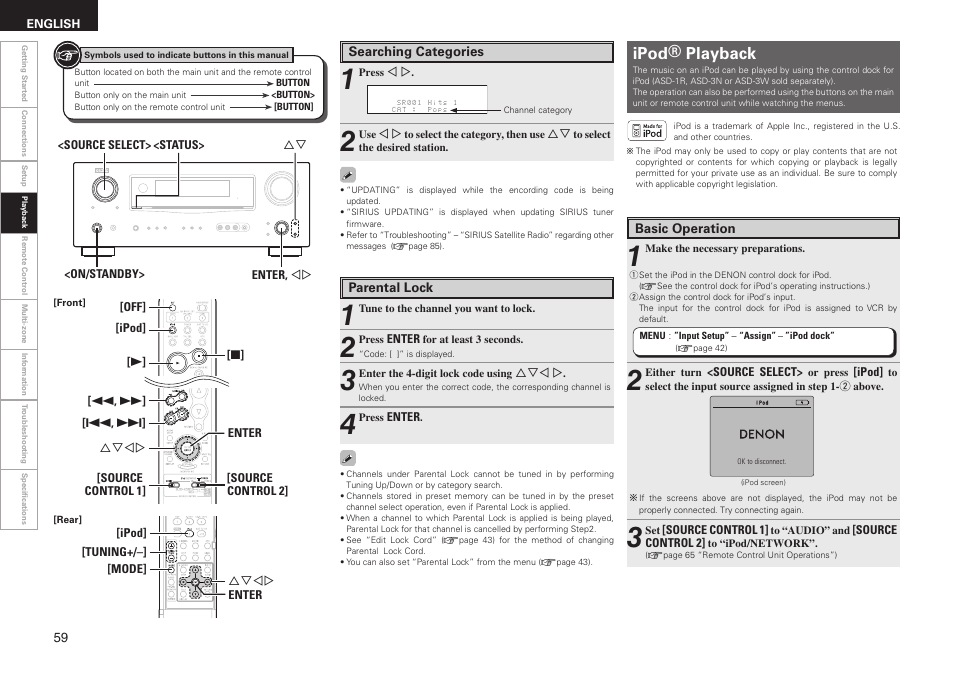 Ipod® playback | Denon AVR-1909 User Manual | Page 62 / 92