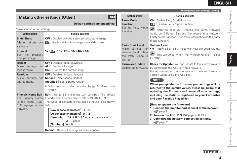 English, Making other settings (other) | Denon ASD-51N User Manual | Page 21 / 42