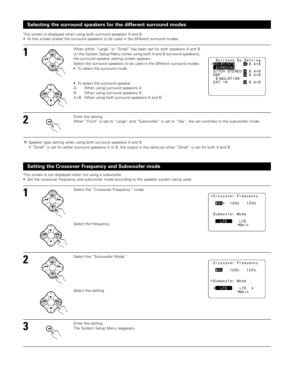 Setting the crossover frequency and subwoofer mode | Denon AVR-3802 User Manual | Page 20 / 74