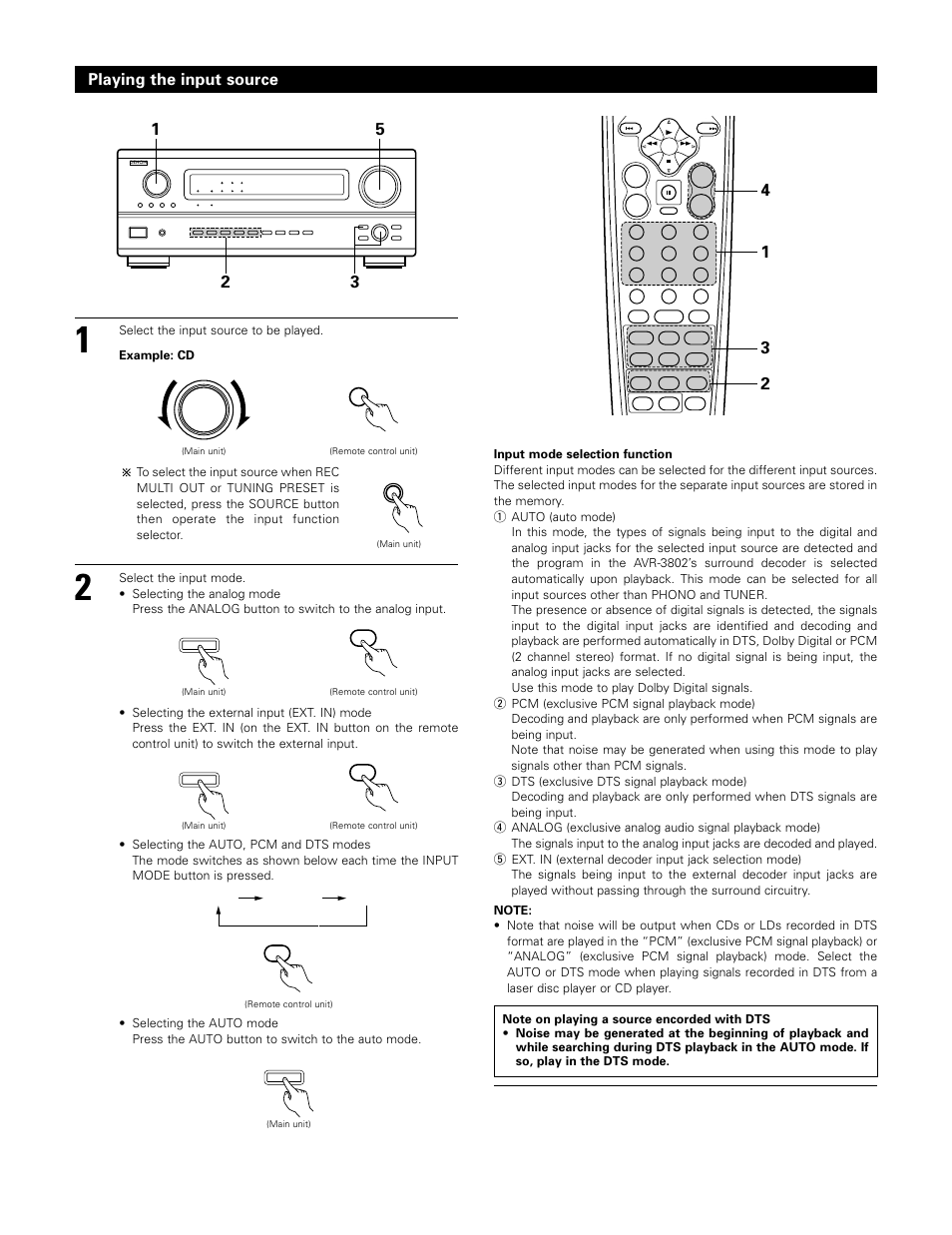 Playing the input source | Denon AVR-3802 User Manual | Page 42 / 74