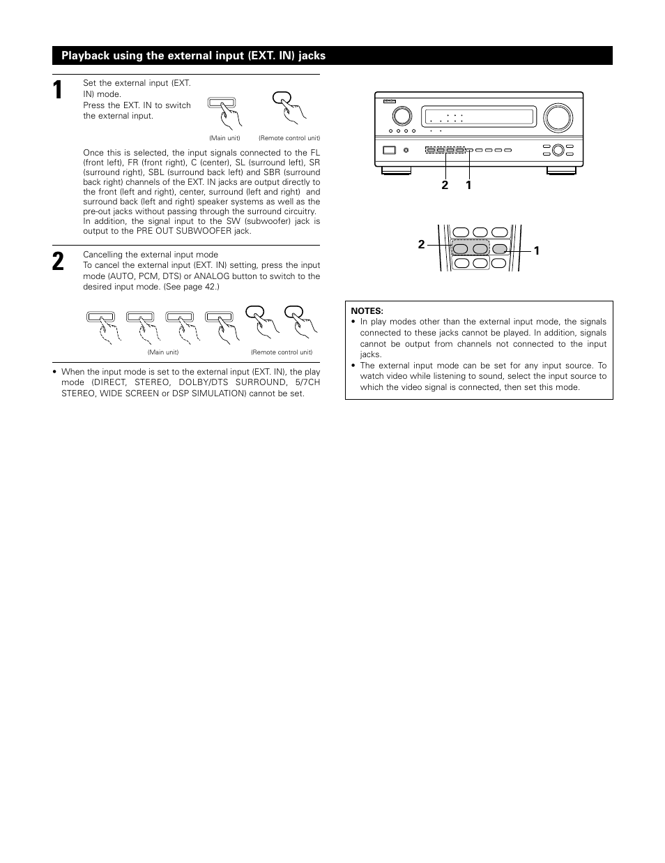 Playback using the external input (ext. in) jacks | Denon AVR-3802 User Manual | Page 44 / 74