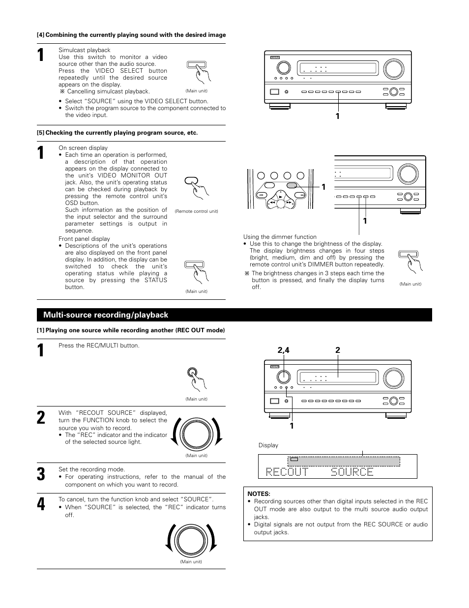 Recout source, Multi-source recording/playback | Denon AVR-3802 User Manual | Page 46 / 74
