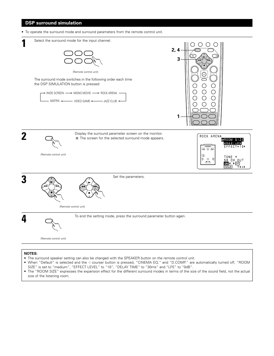 Dsp surround simulation, Set the parameters | Denon AVR-3802 User Manual | Page 55 / 74