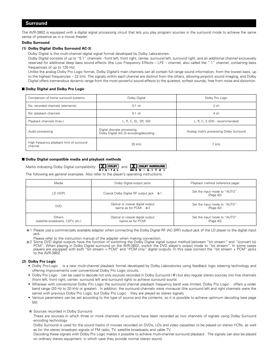 Surround | Denon AVR-3802 User Manual | Page 68 / 74