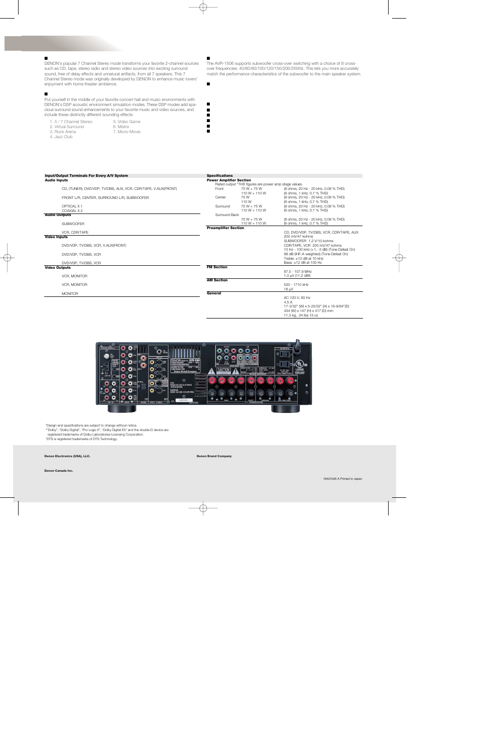 Avr-1506 | Denon AVR-1506 User Manual | Page 2 / 2