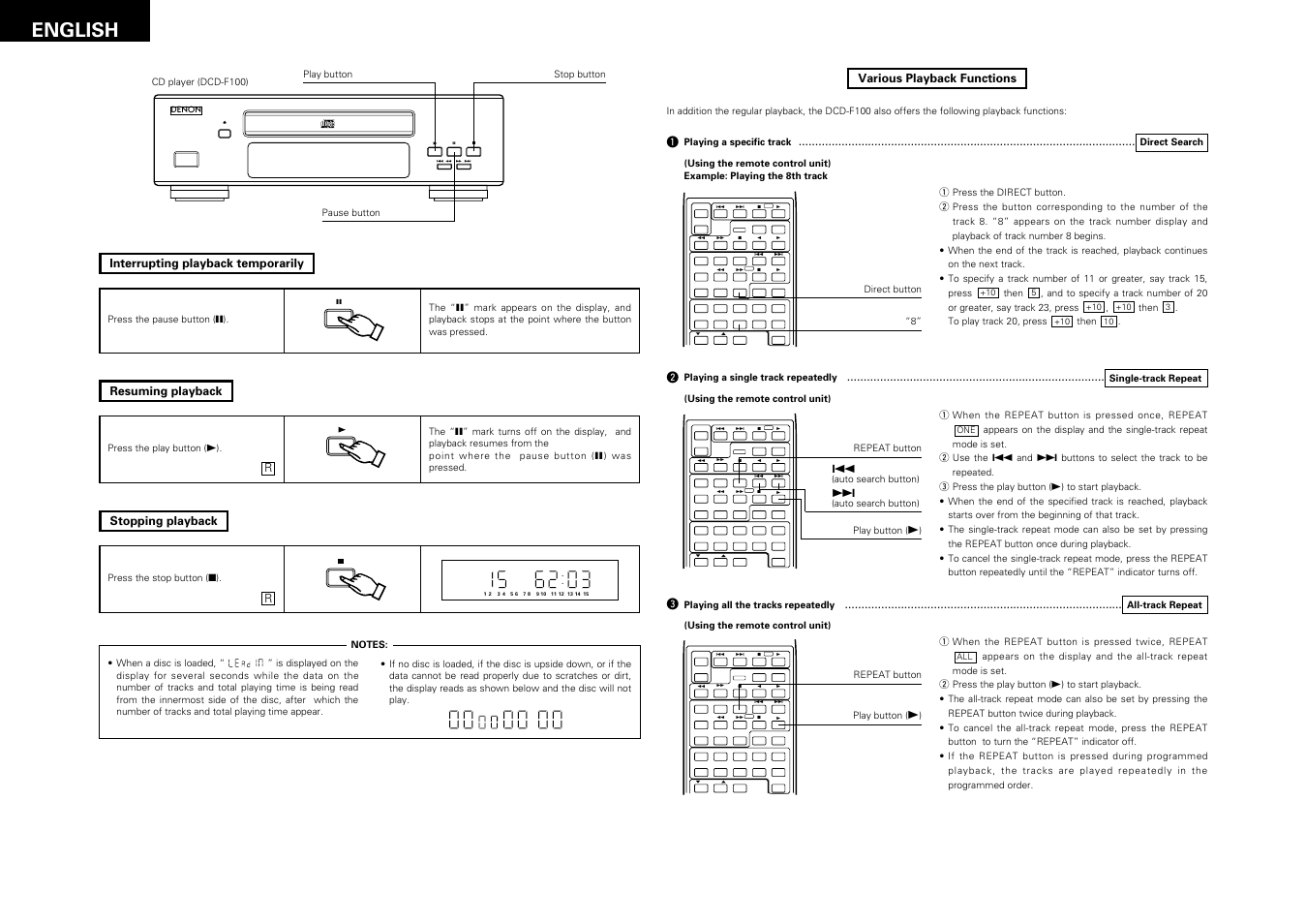 16 english, On / standby | Denon DRA-F100 User Manual | Page 16 / 54