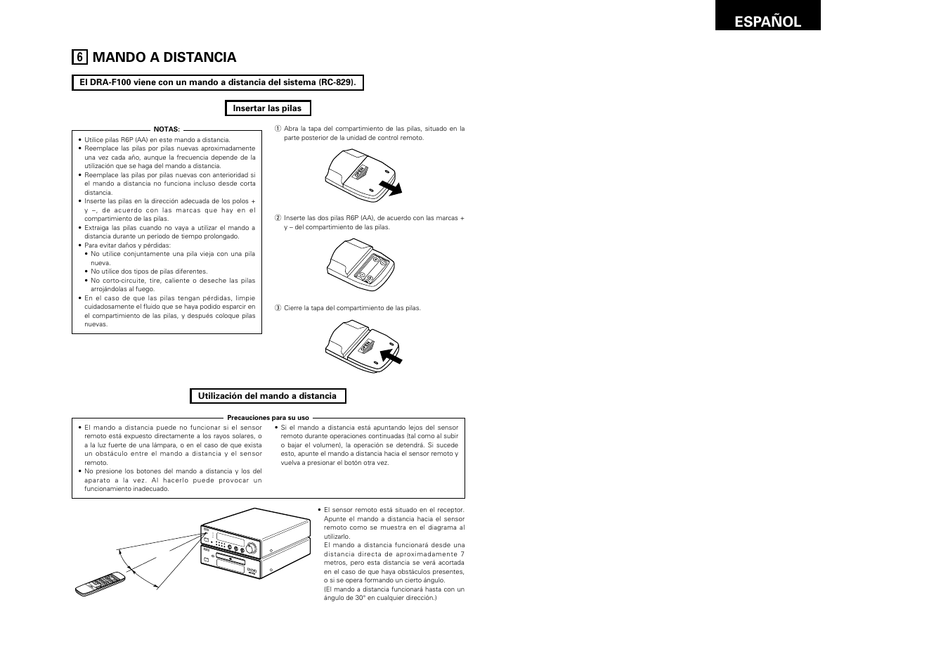 Mando a distancia, Español 41, Bmhz tuned stere o auto ch timer b | Denon DRA-F100 User Manual | Page 41 / 54