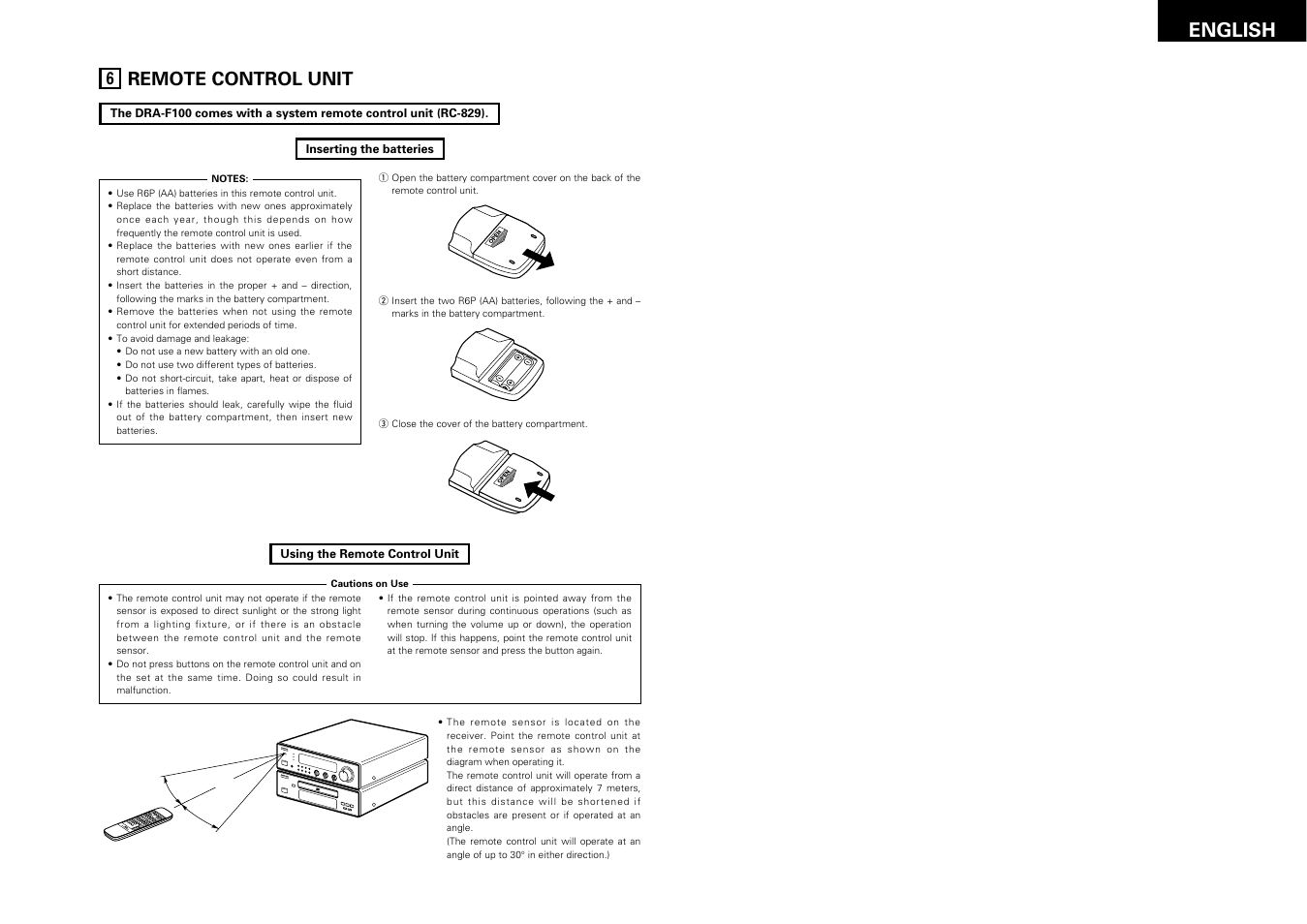 Remote control unit, 9english, Bmhz tuned stere o auto ch timer b | Denon DRA-F100 User Manual | Page 9 / 54