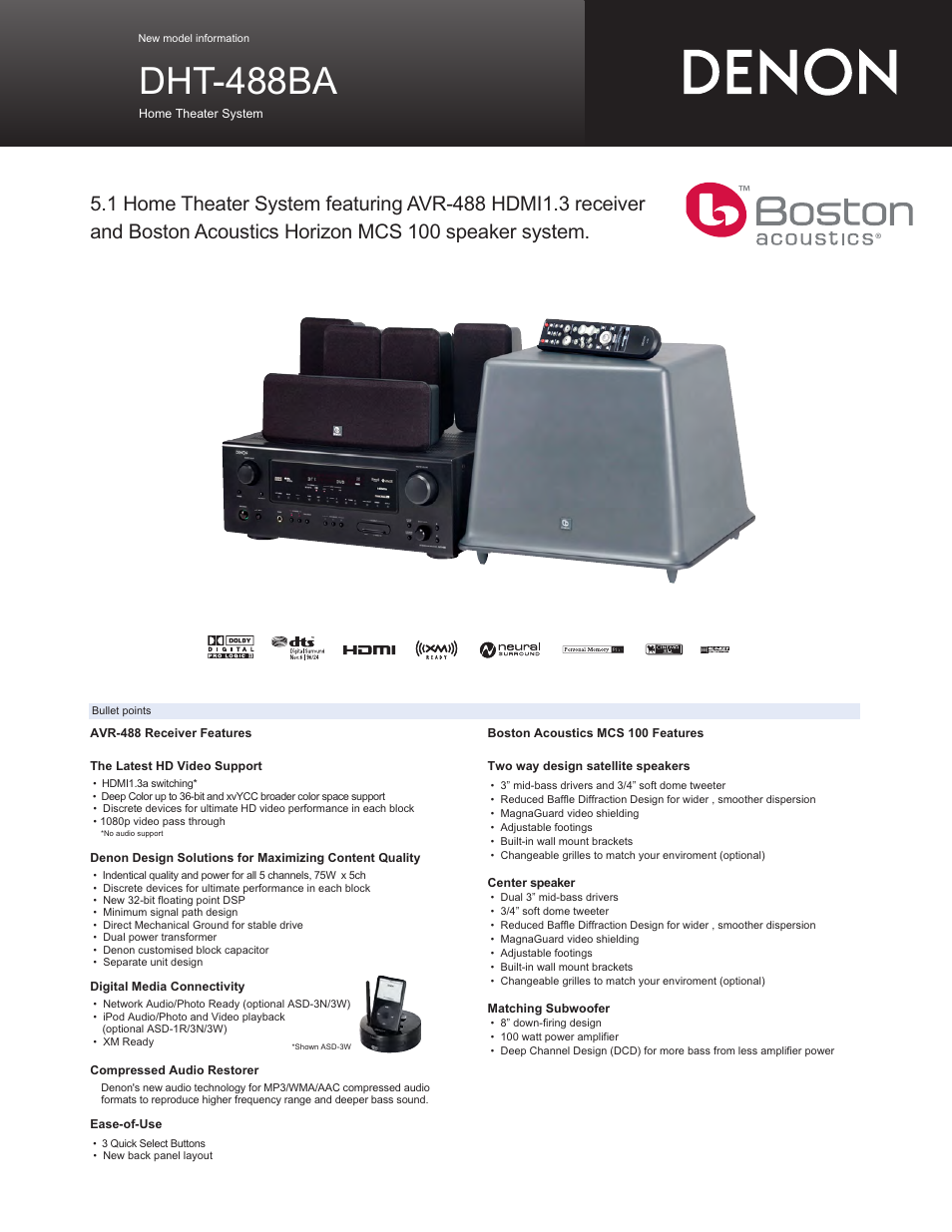 Denon DHT-488BA User Manual | 2 pages