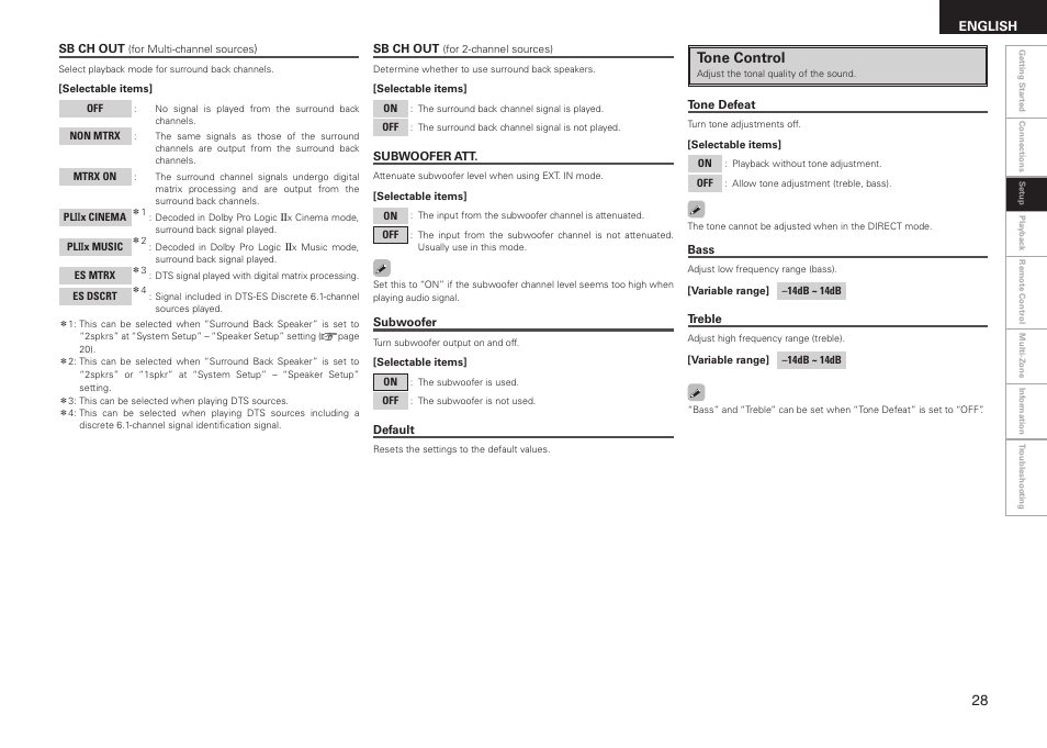 Tone control | Denon AVR-1508 User Manual | Page 31 / 62