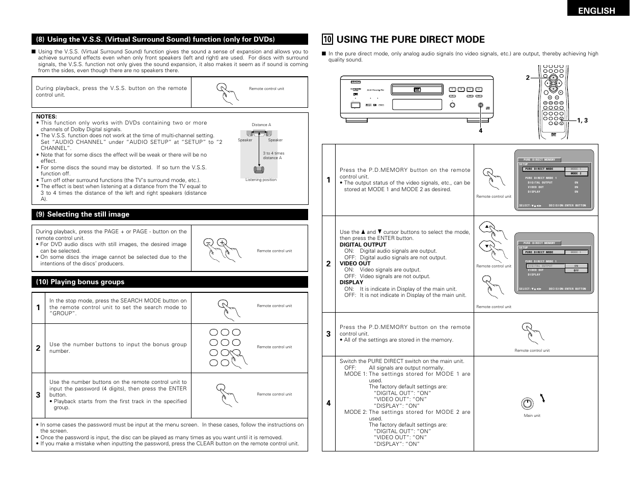 Using the pure direct mode | Denon DVD-3800 User Manual | Page 23 / 109